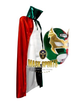 Sin Cara mask with Mexico patch in front & metallic cape tricolor flag